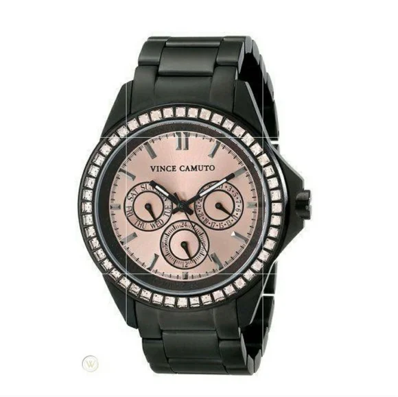 NWOT Vince Camuto Black & Rose Gold Swarovski Crystal Chronograph Watch Vince Camuto Women main image 2